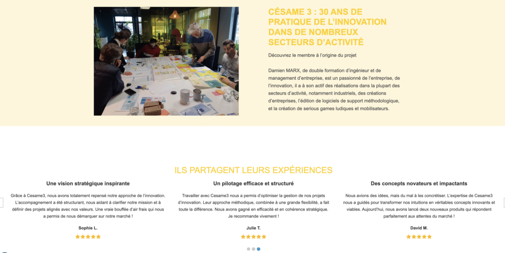 Maquette de site mettant en avant la raison d’être d’une entreprise innovante