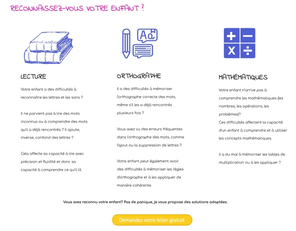 Conception d'un site optimisé pour l'accompagnement scolaire personnalisé pour enfants avec troubles