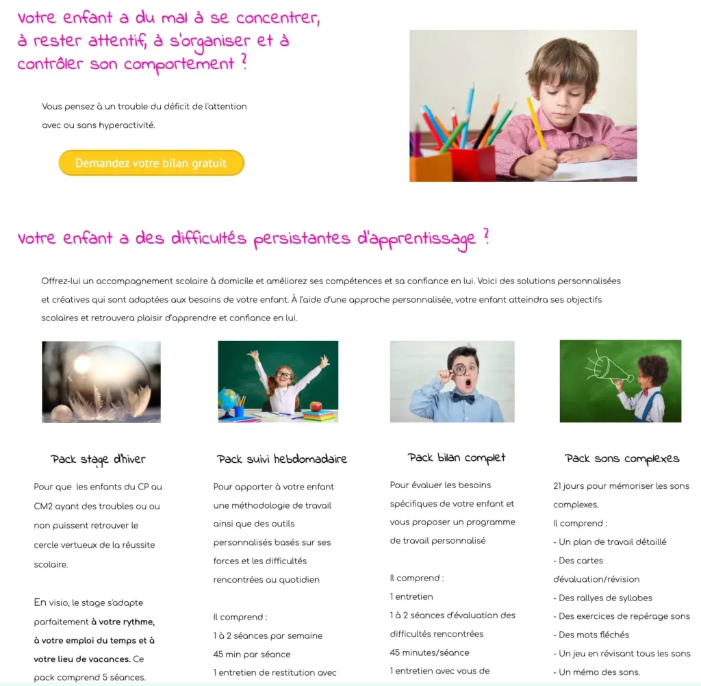 Illustration de l’accompagnement scolaire personnalisé pour enfants avec troubles de l’apprentissage comme les Dys et le TDAH.