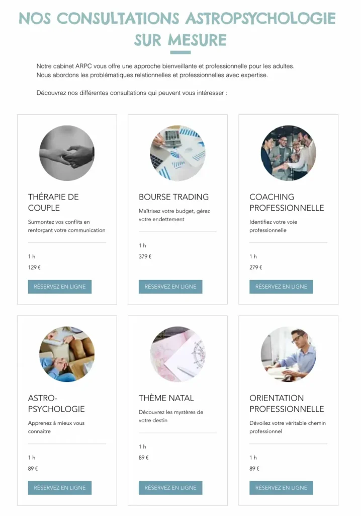 Site Wix personnalisé pour psychologues et astrologues