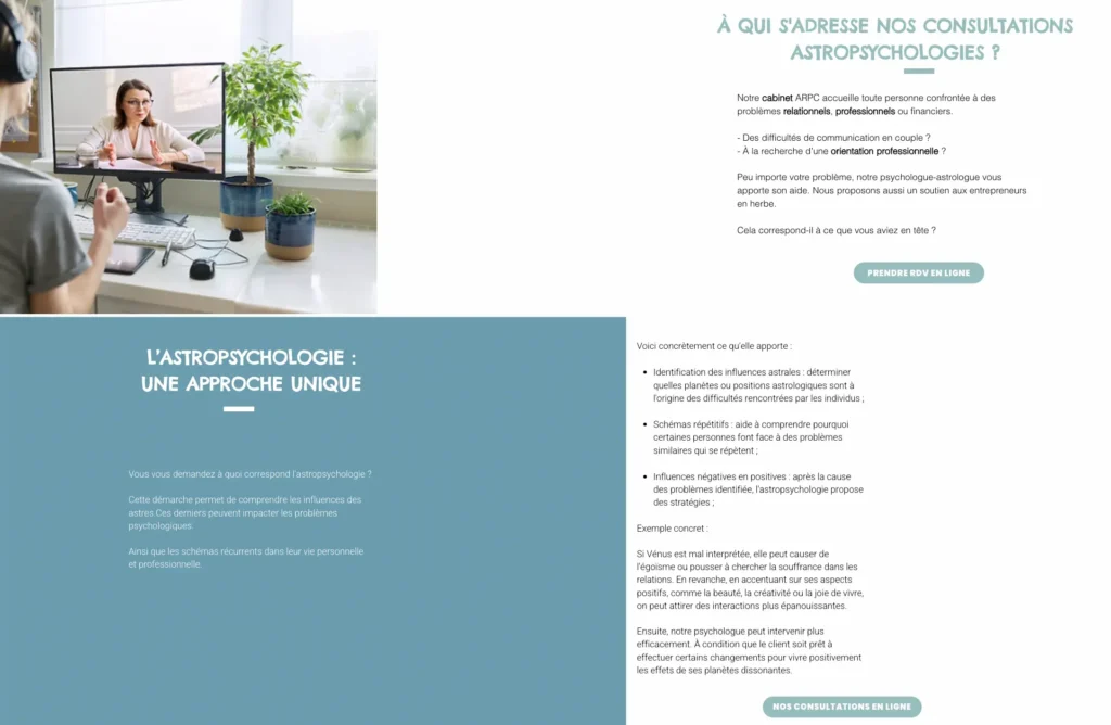 Modèle de site Wix pour psychologues et astrologues