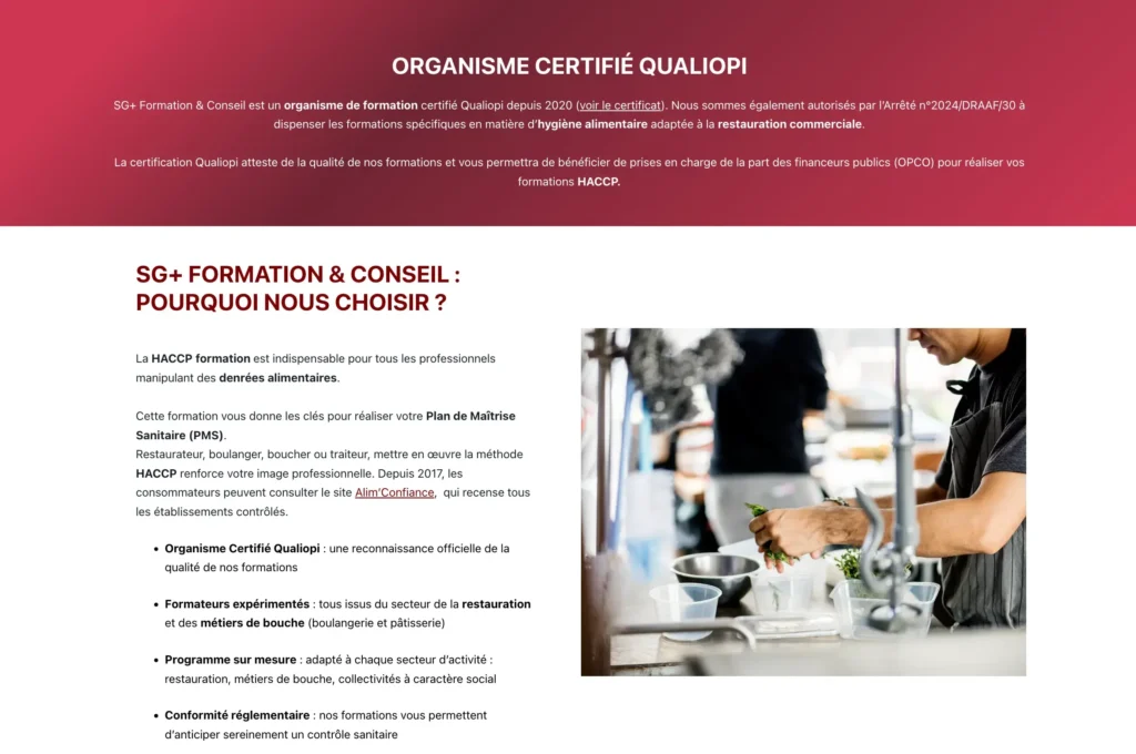 site WordPress dédié à une formation HACCP