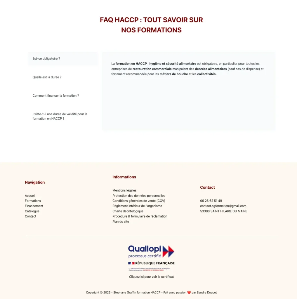 WordPress intégré au design d'un site de formation HACCP