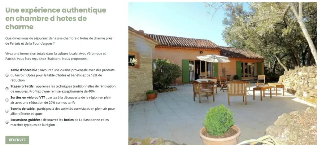 Interface utilisateur d'un site WordPress rénové pour chambres d'hôtes