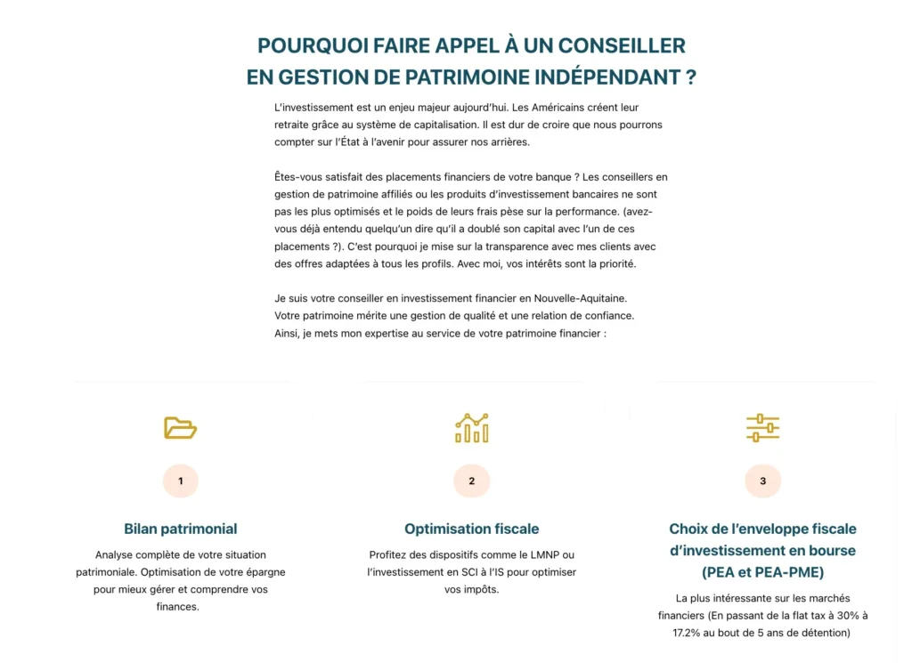 Présentation des services de gestion de patrimoine et optimisation fiscale de Maxime Battistello