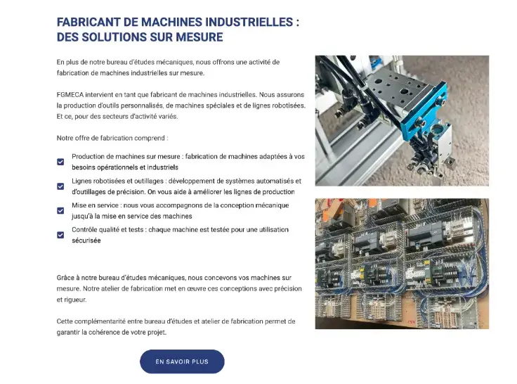 Design épuré d'un site WordPress pour un bureau d'études mécaniques