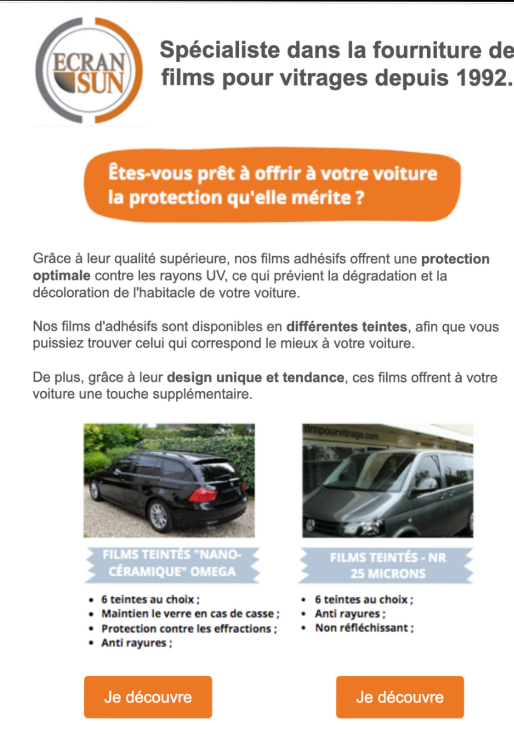 Emailing films solaires auto | Écran Sun