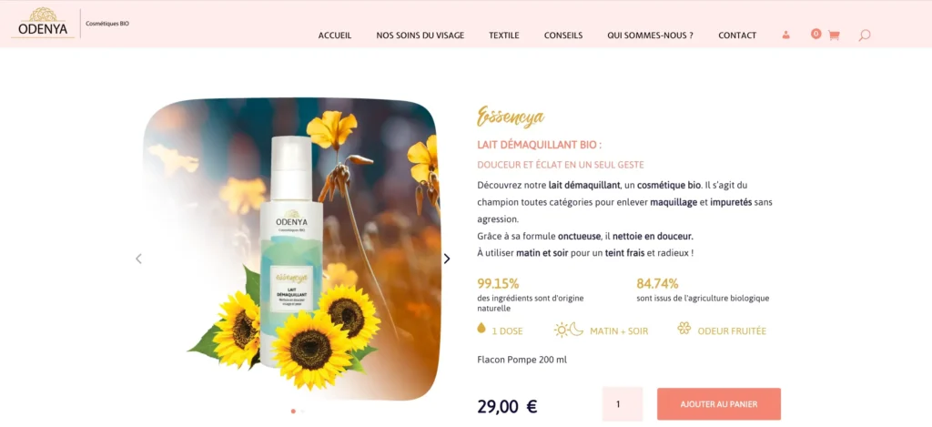 Rédaction fiches produits SEO cosmétiques bio Odenya