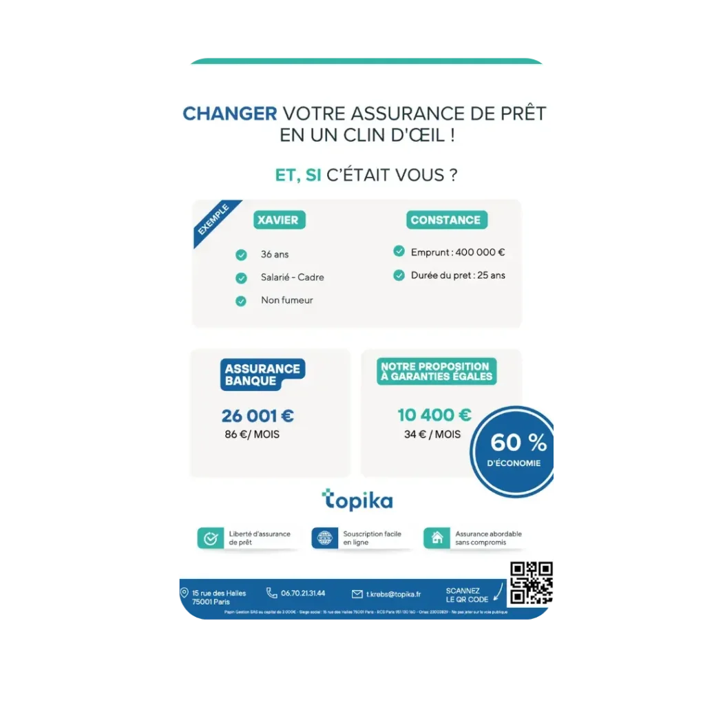Flyer promotionnel Topika présentant les économies sur l’assurance emprunteur