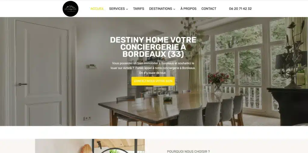 Analyse complète du site de conciergerie Destiny Home à Bordeaux
