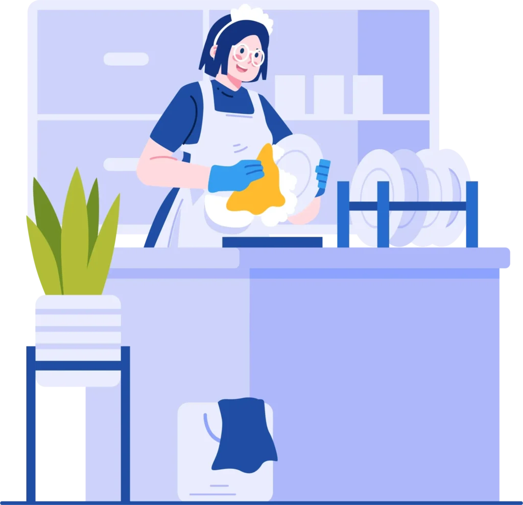 Femme de ménage souriante avec balai dans une maison propre