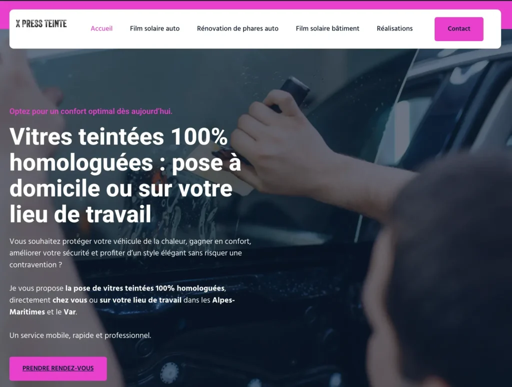 Développement d’un site vitrine pour spécialiste des vitres teintées homologuées